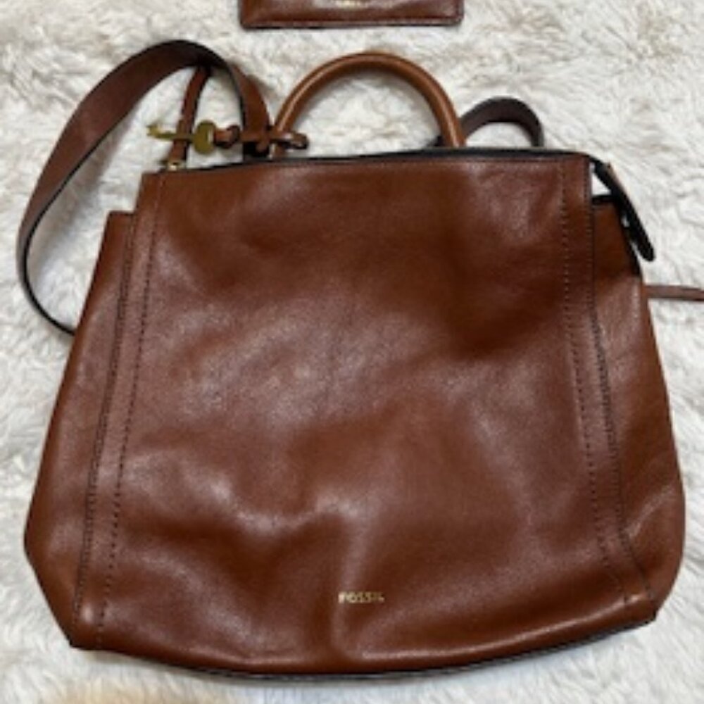Fossil Leather Backpack w/ matching leather card wallet.